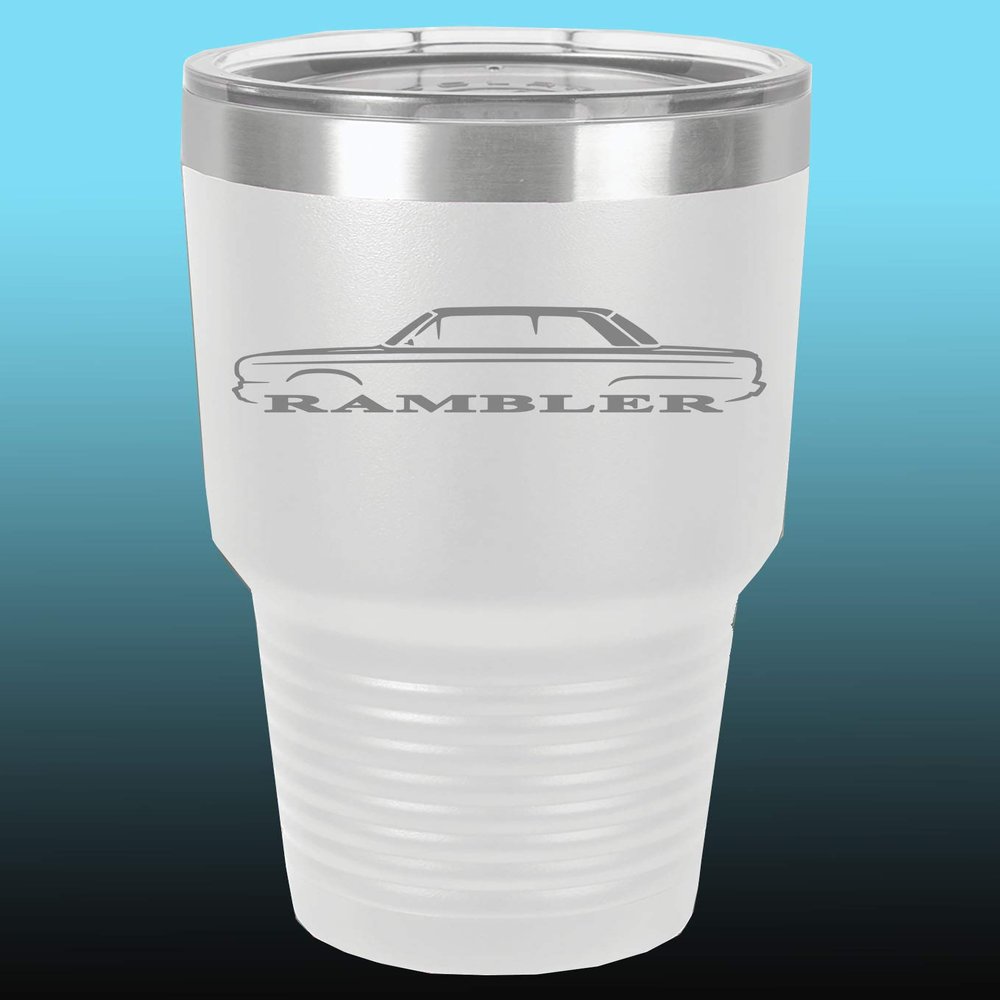 1965-69 AMC Rambler 30oz Stainless Steel Tumbler w/Clear Lid white
