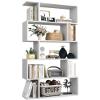 Yusong Bookshelf 5-Tier, Geometric Bookcase S Shaped Book Shelves for Bedroom, Modern Wood Decorative Display Shelf Book Case for Home Office, White view 1