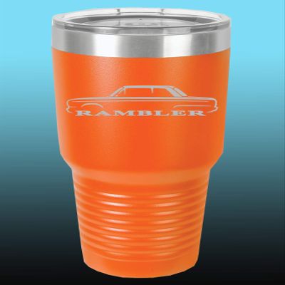 1965-69 AMC Rambler 30oz Stainless Steel Tumbler w/Clear Lid orange