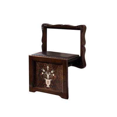 Solid Wood Shoe Changing Stool Folding Wall-Mounted Stool Leather Cushion Hand-Patterned Design Strong Load-Bearing Capacity Grooved Handle Wear-Resistant