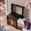 Solid Wood Shoe Changing Stool Folding Wall-Mounted Stool Leather Cushion Hand-Patterned Design Strong Load-Bearing Capacity Grooved Handle Wear-Resistant view 2