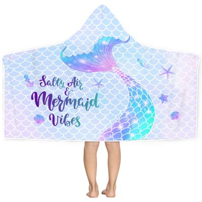 Bonsai Tree Mermaid Kids Hooded Beach Towel, Mermaid Tail Microfiber Hooded Poncho Towel for Girls 30x50, Mermaid Scales Pink Soft Absorbent Bath Towels Bathrobe with Hood for Swin Pool