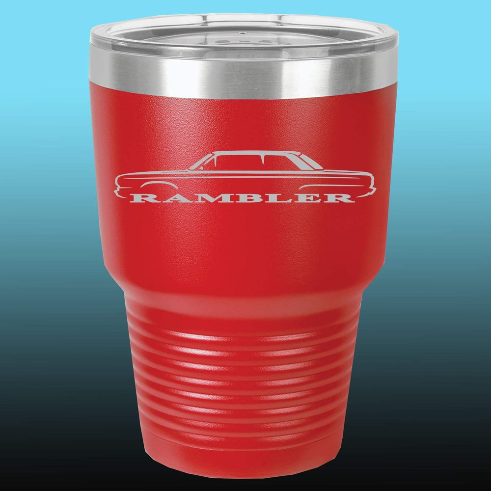1965-69 AMC Rambler 30oz Stainless Steel Tumbler w/Clear Lid red