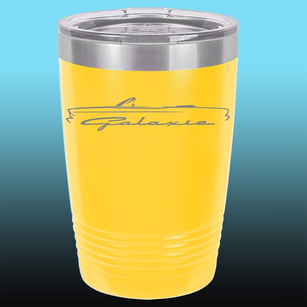 1965 1966 Ford Galaxie Convertible 20oz Stainless Steel Tumbler w/Clear Lid yellow
