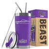 1965 1966 Ford Mustang Fastback Beast 20 oz Stainless Steel Insulated Tumbler w/Lid, 2 Straws, Brush and Gift Box purple view 1