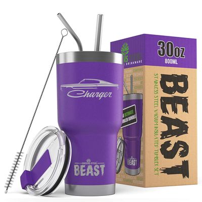 1966 1967 Charger Beast 30 oz Stainless Steel Insulated Tumbler w/Lid, 2 Straws, Brush and Gift Box purple