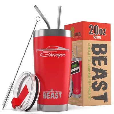 1966 1967 Charger Beast 20 oz Stainless Steel Insulated Tumbler w/Lid, 2 Straws, Brush and Gift Box red