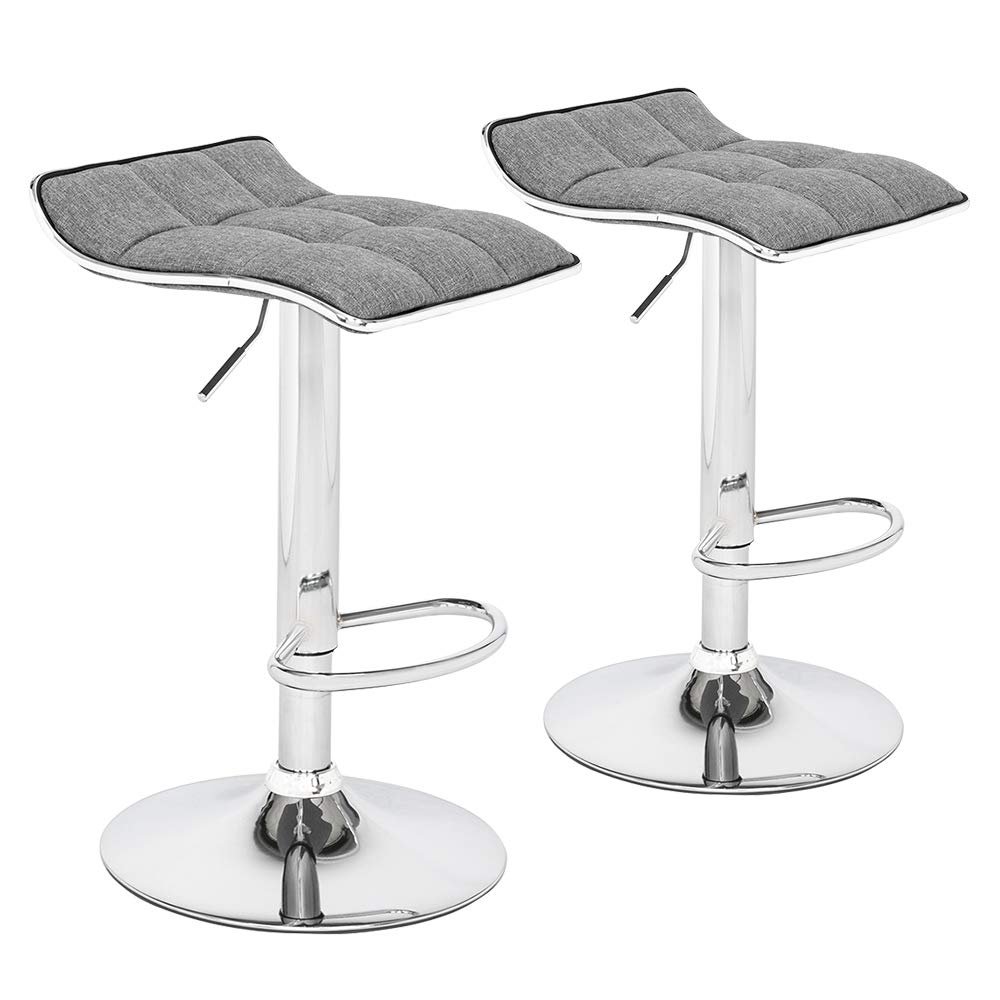 onEveryBaby Modern Bar Stools Set of 2, Swivel Adjustable Counter Height Bar Foot Stool,Bar Chairs for Dining Kitchen Room (Grey, Cotton & Linen Fabric)