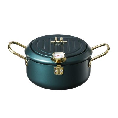 AIZYR Japanese Tempura Deep Fryer Pot - Non-Stick Oil Frying Panwith Thermometer and Oil Drip Rack Lid for Chicken French Fries Fish and Shrimp,A,Pot + Oil Pot