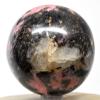 2.4" 410g Pink Orange Rhodonite in Black Psilomelane Sphere Polished Natural Sparkling Gemstone Crystal Mineral Ball - Atsimo-Andrefana, Madagascar + Stand view 2