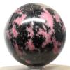 2.4" 410g Pink Orange Rhodonite in Black Psilomelane Sphere Polished Natural Sparkling Gemstone Crystal Mineral Ball - Atsimo-Andrefana, Madagascar + Stand view 3