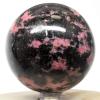 2.4" 410g Pink Orange Rhodonite in Black Psilomelane Sphere Polished Natural Sparkling Gemstone Crystal Mineral Ball - Atsimo-Andrefana, Madagascar + Stand view 4