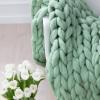 BWBG Chunky Knit Blanket Throw Light Green, Knitted Throw Blankets for Sofa Stylish & Cosy 6cm Wide Knitted Roving Warm Knitting Throw for Bedroom Decor Chair Pet Mat-71x80in view 2