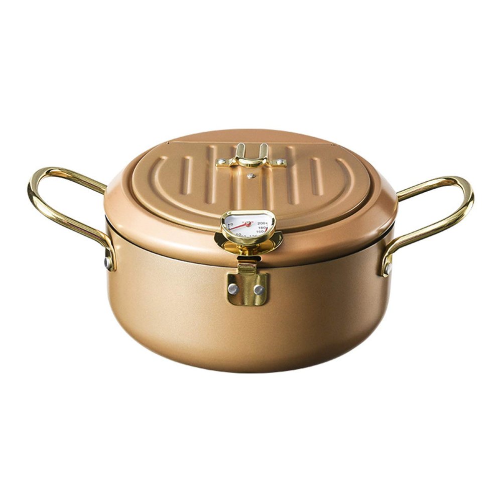 AIZYR Japanese Tempura Deep Fryer Pot - Non-Stick Oil Frying Panwith Thermometer and Oil Drip Rack Lid for Chicken French Fries Fish and Shrimp,B,Pot + Oil Pot