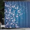 Ambesonne Japanese Shower Curtain, Spring Season Sakura Bloom Design Romantic Cherry Blossom on Blurry Branches, Cloth Fabric Bathroom Decor Set with Hooks, 69" W x 84" L, Dark Sky Blue view 3