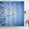 Ambesonne Japanese Shower Curtain, Spring Season Sakura Bloom Design Romantic Cherry Blossom on Blurry Branches, Cloth Fabric Bathroom Decor Set with Hooks, 69" W x 70" L, Azure Blue view 1