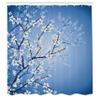 Ambesonne Japanese Shower Curtain, Spring Season Sakura Bloom Design Romantic Cherry Blossom on Blurry Branches, Cloth Fabric Bathroom Decor Set with Hooks, 69" W x 70" L, Azure Blue view 2
