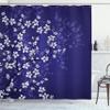 Ambesonne Japanese Shower Curtain, Spring Season Sakura Bloom Design Romantic Cherry Blossom on Blurry Branch, Cloth Fabric Bathroom Decor Set with Hooks, 69" W x 70" L, Indigo Violet Blue view 1