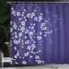 Ambesonne Japanese Shower Curtain, Spring Season Sakura Bloom Design Romantic Cherry Blossom on Blurry Branch, Cloth Fabric Bathroom Decor Set with Hooks, 69" W x 70" L, Indigo Violet Blue view 3