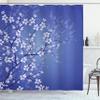 Ambesonne Japanese Shower Curtain, Spring Season Sakura Bloom Design Romantic Cherry Blossom on Blurry Branches, Cloth Fabric Bathroom Decor Set with Hooks, 69" W x 84" L, Blue Violet view 1