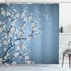 Ambesonne Japanese Shower Curtain, Spring Season Sakura Bloom Design Romantic Cherry Blossom on Blurry Branches, Cloth Fabric Bathroom Decor Set with Hooks, 69" W x 70" L, Blue Grey Ivory view 1