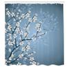 Ambesonne Japanese Shower Curtain, Spring Season Sakura Bloom Design Romantic Cherry Blossom on Blurry Branches, Cloth Fabric Bathroom Decor Set with Hooks, 69" W x 70" L, Blue Grey Ivory view 2