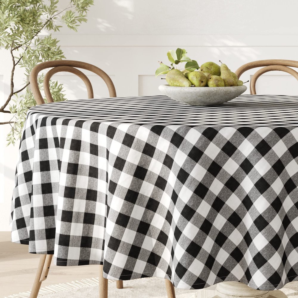 Barnyard Designs Round Buffalo Check Tablecloth, 100% Cotton, Rustic Farmhouse Style Cloth Dining Table and Kitchen Decoration, 70 x 70 (Black)