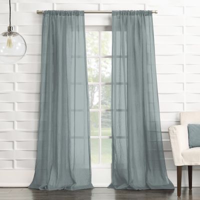 No. 918 Tayla Crushed Texture Semi-Sheer Rod Pocket Curtain Panel, 50" x 63", Harbor Blue