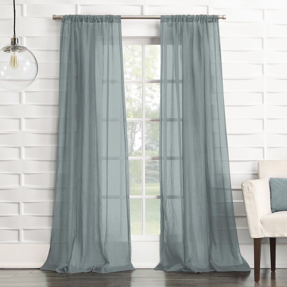 No. 918 Tayla Crushed Texture Semi-Sheer Rod Pocket Curtain Panel, 50" x 63", Harbor Blue