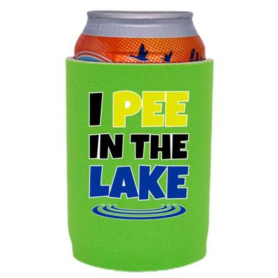 I Pee In The Lake Full Bottom Can Coolie (Bright Green, 1)