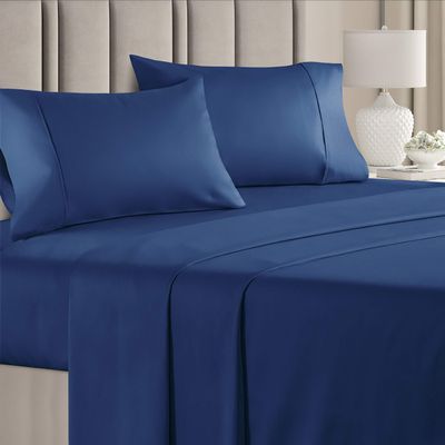 1000 Thread Count Bed Sheets 100% Egyptian Cotton Sheets Set - Olympic Queen Size 66"X 80", Fits Mattress Upto 16-18 Inch Deep Pocket, Navy Blue Solid