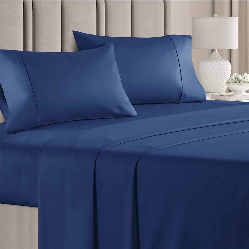 1000 Thread Count Bed Sheets 100% Egyptian Cotton Sheets Set - Olympic Queen Size 66"X 80", Fits Mattress Upto 16-18 Inch Deep Pocket, Navy Blue Solid