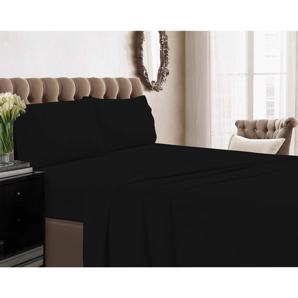 1000 Thread Count Bed Sheets 100% Egyptian Cotton Sheets Set - Queen Size 60" X 80", Fits Mattress Upto 16-18 Inch Deep Pocket, Black Solid