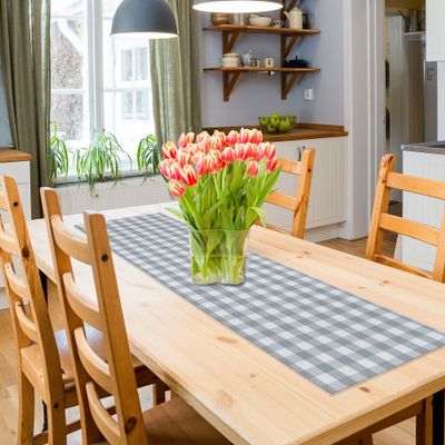 Buffalo Check Plaid Table Runner, Grey - 13" x 48" - Premium & Durable Checkered Tablecloth is Reversible for Solid Colors - Waterproof, Stain-Resistant & Machine Washable by Achim Home Decor