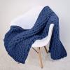Chenille Chunky Knit Throw Blanket Navy Blue, Large Cable Knitted Blanket Chunky Soft Cozy Polyester Bulky Blankets for Couch Home Decor, On The Couch Or Sofa -40x60in view 1