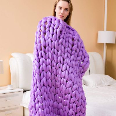 Daoyuan Chunky Knitted Blanket Woven Coarse Blanket Handmade Pet Bed Chair Cushion Soft Huge Bedspread Yoga Mat Super Thick Home Giant Chenille Yarn Baby Blanket Gift