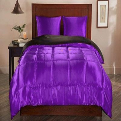 Kanak Bedding Classic Collection Ultra Soft Luxurious 3-Piece Silky Satin Comforter Set 300 GSM, 1Comforter+ 2 Pillowcases! Size Full/Queen,Purple