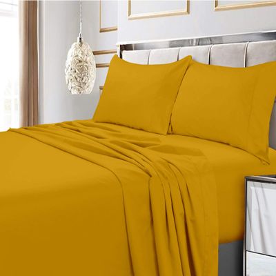 1000 Thread Count Bed Sheets 100% Egyptian Cotton Sheets Set - RV ShortKing Size 72" X 75", Fits Mattress Upto 16-18 Inch Deep Pocket, Gold Solid