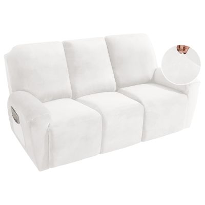 MAXIJIN 8 Pieces Recliner Sofa Covers, Stretch Velvet Reclining Couch Covers for 3 Cushion Furniture Covers, Thick, Soft, Washable Reclining Sofa Slipcovers (Sofa Recliner, White)