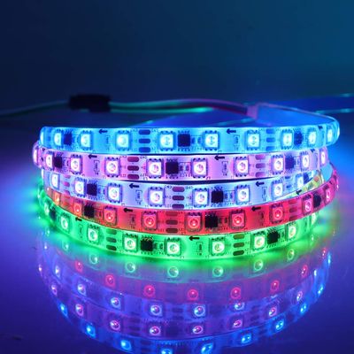 XUNATA 12V RGB LED Strip Lights Kit,16.4ft/5m Addressable Dream Color LED Lighting with Chasing Effect,60 LED/M Waterproof Neonpixel LED Flexible Tape Light with RF Remote Controller(White FPCB)