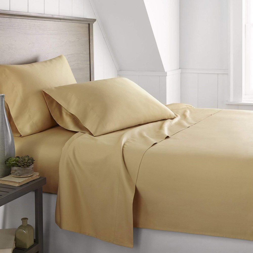 1000 Thread Count Bed Sheets 100% Egyptian Cotton Sheets Set - Queen Size 60" X 80", Fits Mattress Upto 16-18 Inch Deep Pocket, Beige Solid