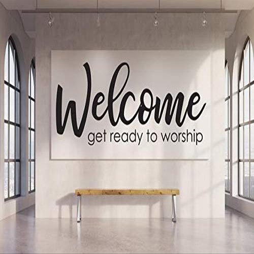 Sound Sayings Vinyl Wall Art Decal | Welcome get Ready to Worship | Church Worship Sanctuary Entry Door Sign Decor (White, 28 x 10.7 Inches)