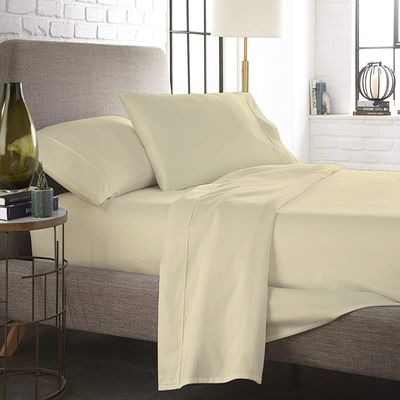 1000 Thread Count Bed Sheets 100% Egyptian Cotton Sheets Set - Full XL Size 54" X 80", Fits Mattress Upto 16-18 Inch Deep Pocket, Ivory Solid