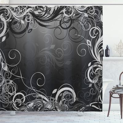 Ambesonne Abstract Shower Curtain, Mystic Forest Floral Swirls Leaves Nature Fading Ombre Effect Illustration, Cloth Fabric Bathroom Decor Set with Hooks, 69" W x 70" L, Dark Silver Grey