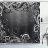 Ambesonne Abstract Shower Curtain, Mystic Forest Floral Swirls Leaves Nature Fading Ombre Effect Illustration, Cloth Fabric Bathroom Decor Set with Hooks, 69" W x 70" L, Dark Silver Grey view 1