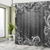 Ambesonne Abstract Shower Curtain, Mystic Forest Floral Swirls Leaves Nature Fading Ombre Effect Illustration, Cloth Fabric Bathroom Decor Set with Hooks, 69" W x 70" L, Dark Silver Grey view 4