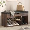 Apicizon 31 Inches Storage Bench with Padded Cushion, Shoe Bench with Storage Space, Upholstered Entryway Bench for Living Room, 2-Tier Shoe Rack Organizer, Brown view 1