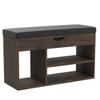 Apicizon 31 Inches Storage Bench with Padded Cushion, Shoe Bench with Storage Space, Upholstered Entryway Bench for Living Room, 2-Tier Shoe Rack Organizer, Brown view 4