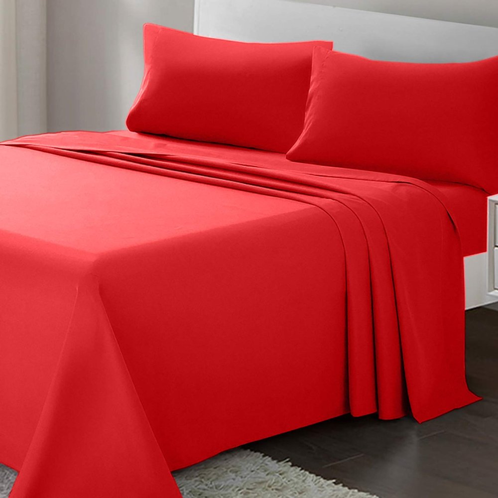 1000 Thread Count Bed Sheets 100% Egyptian Cotton Sheets Set - Full XL Size 54" X 80", Fits Mattress Upto 16-18 Inch Deep Pocket, Red Solid