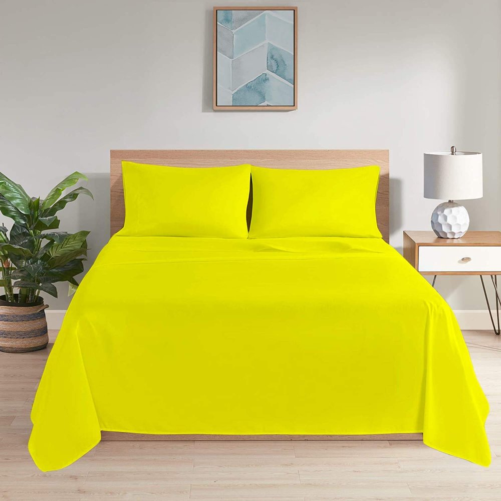 1000 Thread Count Bed Sheets 100% Egyptian Cotton Sheets Set - Full Size 54" X 75", Fits Mattress Upto 16-18 Inch Deep Pocket ,Yellow Solid